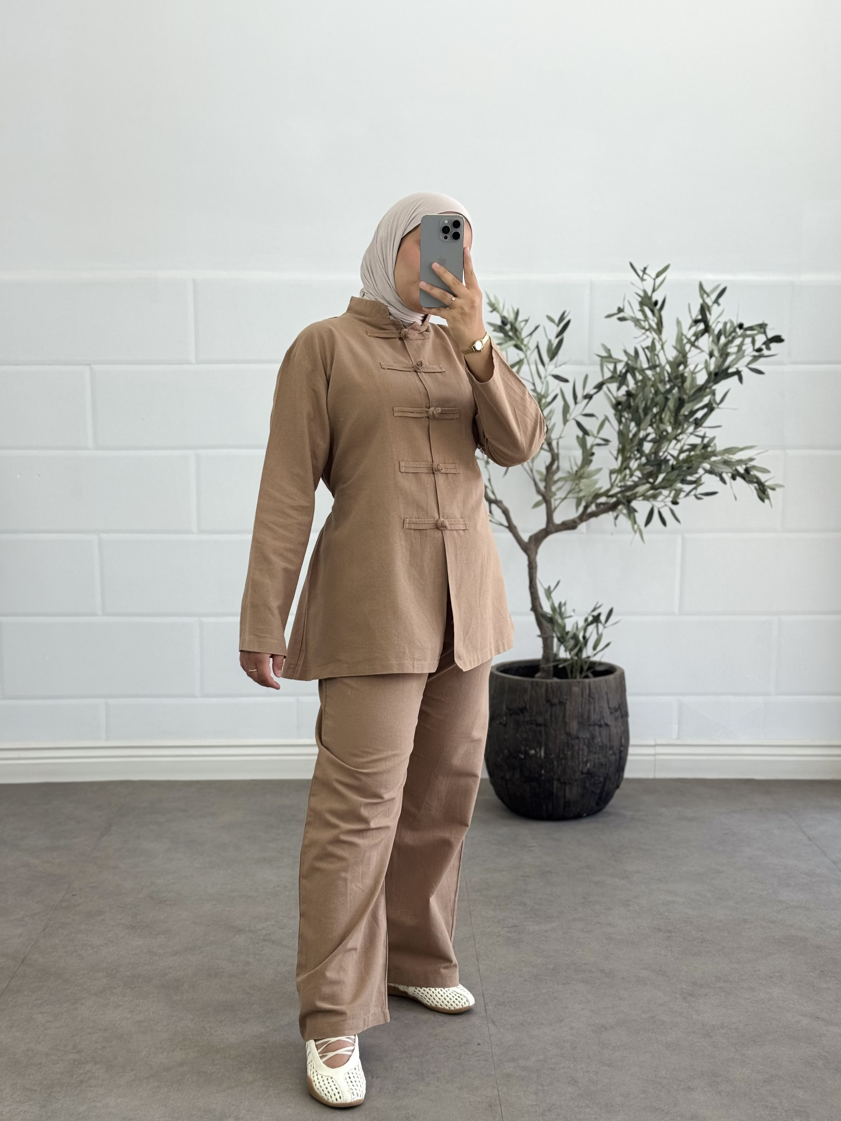 Ensemble chinois  - Taille: Taille 1 = 36-40 | Couleur: Camel
